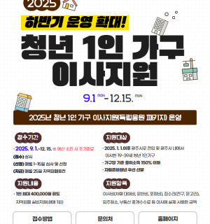 2025년 청년 1인 가구 이사 지원 사업(독립응원패키지) 9월 신청자 모집